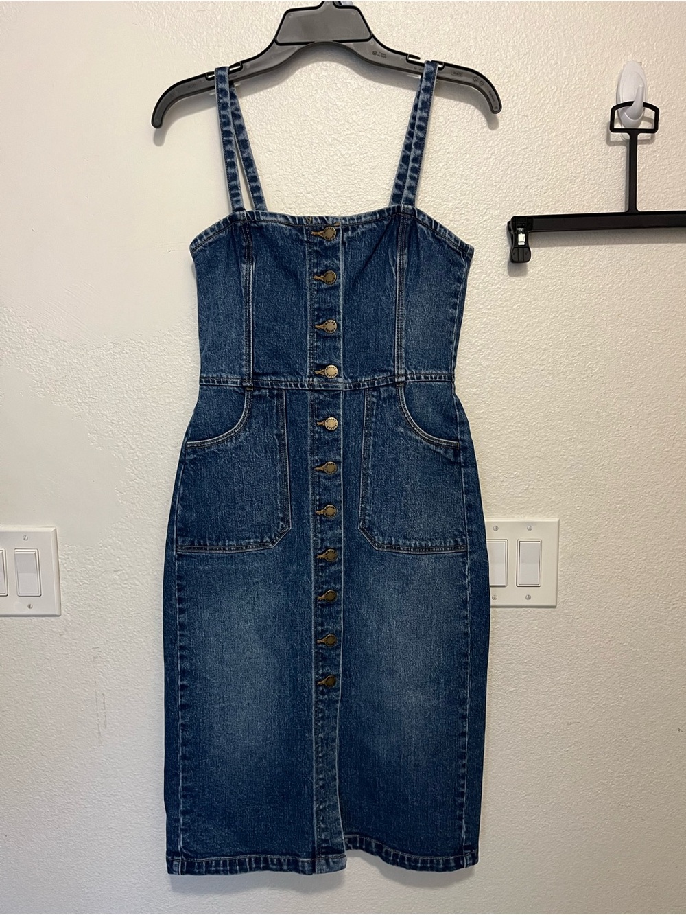 ROLLA'S Dark Blue Denim Button-Front Midi Dress